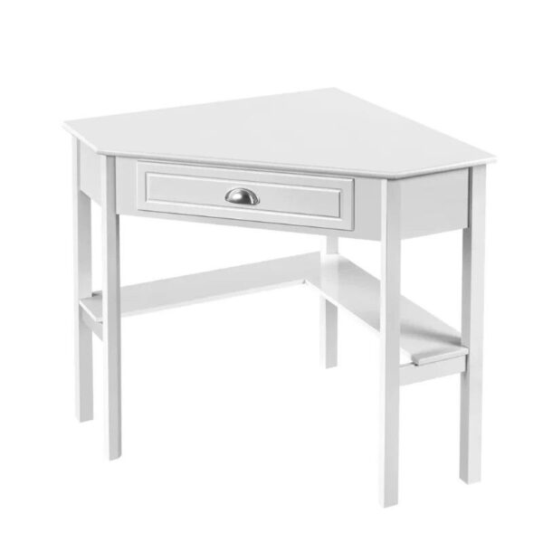 White Corner Writing Desk with Storage Drawer and Shelves - Image 5
