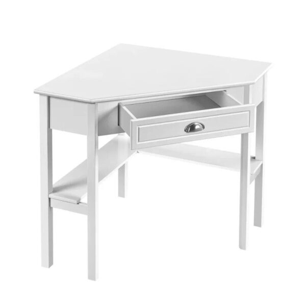 White Corner Writing Desk with Storage Drawer and Shelves - Image 3