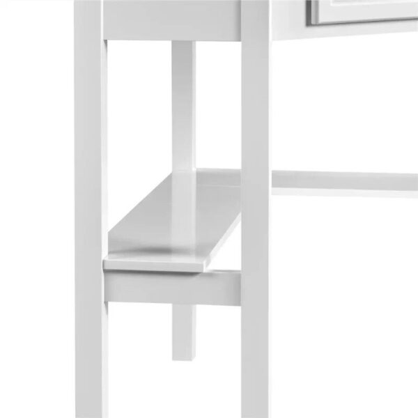 White Corner Writing Desk with Storage Drawer and Shelves - Image 4