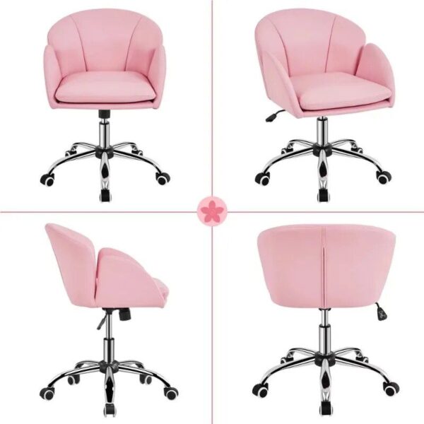 Chic Pink Home Office Rolling Desk Chair with Armrests - Adjustable & Comfortable - Image 7
