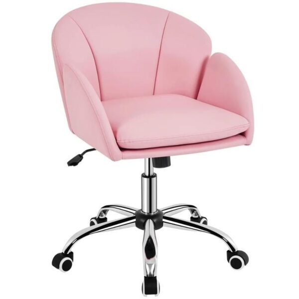 Chic Pink Home Office Rolling Desk Chair with Armrests - Adjustable & Comfortable - Image 2