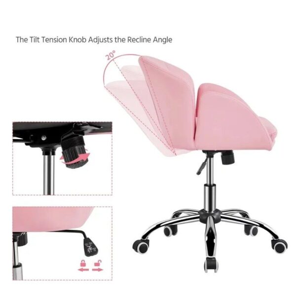 Chic Pink Home Office Rolling Desk Chair with Armrests - Adjustable & Comfortable - Image 5