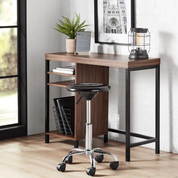 Modern Black Metal Frame Computer Desk with Cube Storage and Open Shelves - Image 4