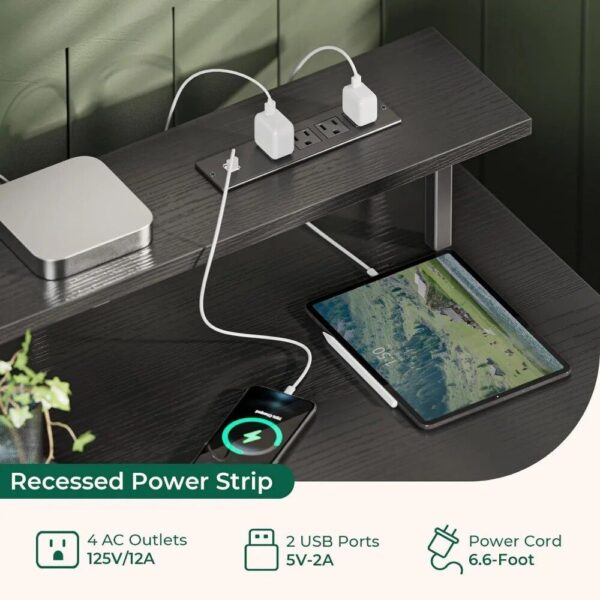 55-inch Multifunctional Computer Desk with LED Lighting and Power Outlets - Image 6