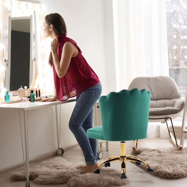 Chic Green Velvet Swivel Desk Chair: Ergonomic, Adjustable, and Rolling - Image 4