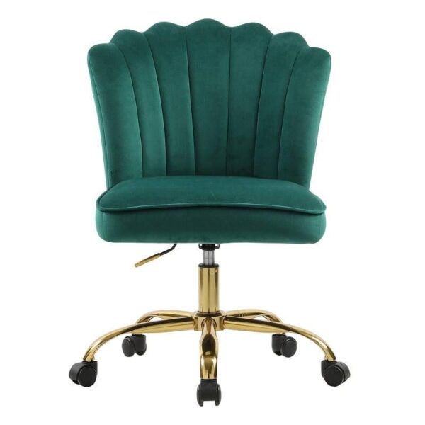 Chic Green Velvet Swivel Desk Chair: Ergonomic, Adjustable, and Rolling - Image 2