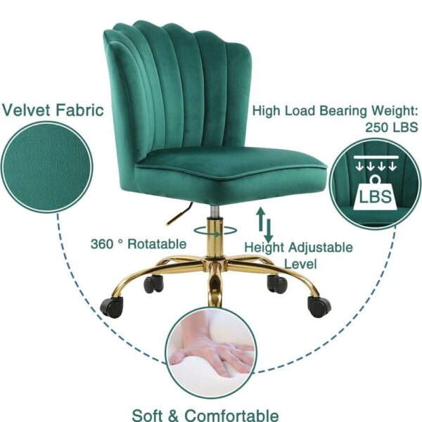 Chic Green Velvet Swivel Desk Chair: Ergonomic, Adjustable, and Rolling - Image 6