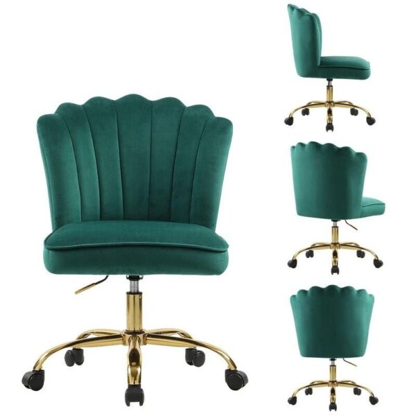 Chic Green Velvet Swivel Desk Chair: Ergonomic, Adjustable, and Rolling - Image 5
