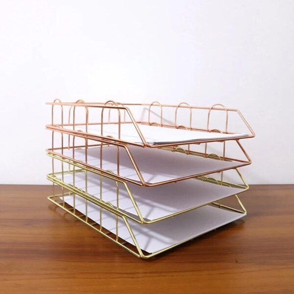 Elegant Rose Gold Metal Desk Organizer - Image 5