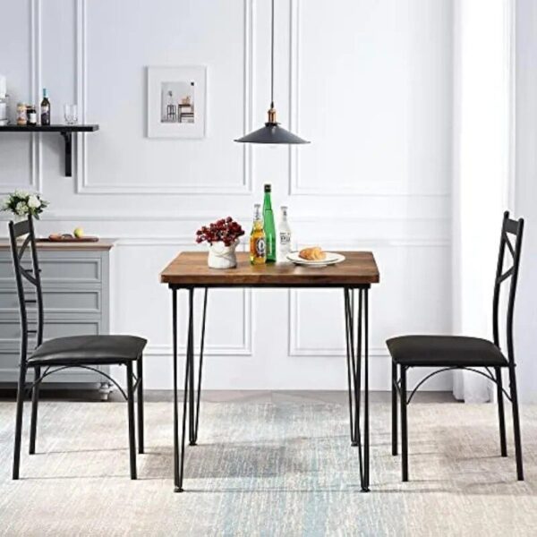 Compact 3-Piece Square Dining Set with PU Cushion Chairs - Image 4