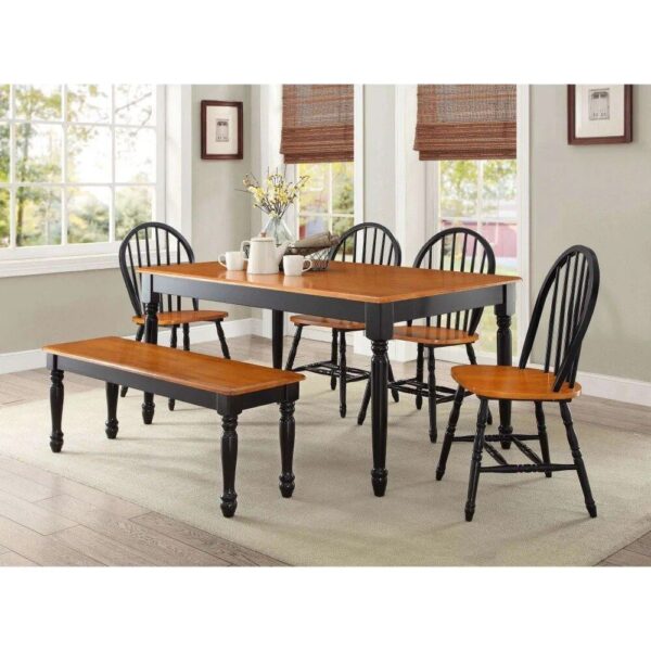 Elegant Black and Oak Solid Wood Dining Chairs - Set of 2 - Image 4