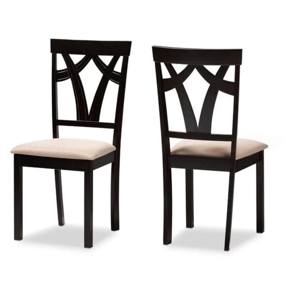 Contemporary Sand Fabric Dining Chairs, Set of 2 - Espresso Finish - Image 2