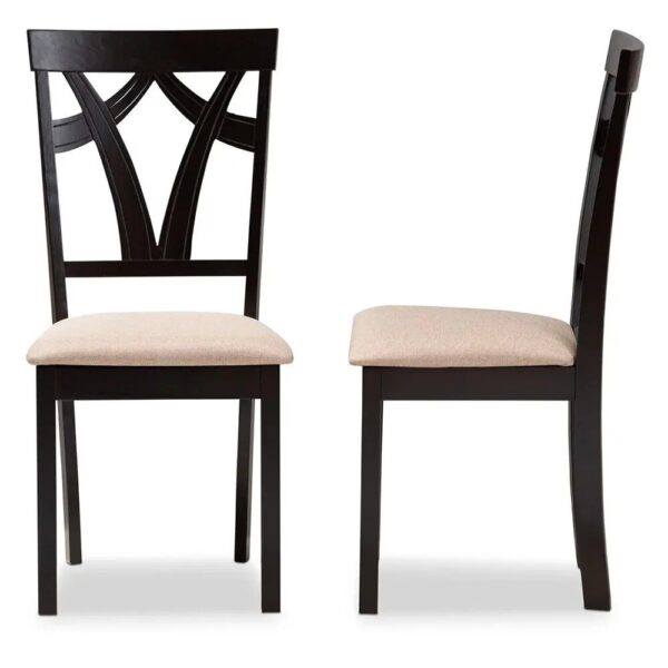Contemporary Sand Fabric Dining Chairs, Set of 2 - Espresso Finish - Image 4