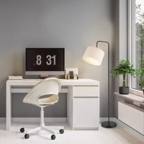 58" Matte Black Floor Lamp with White Linen Shade - Contemporary Nordic Design - Image 6