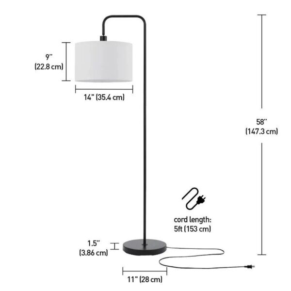 58" Matte Black Floor Lamp with White Linen Shade - Contemporary Nordic Design - Image 4