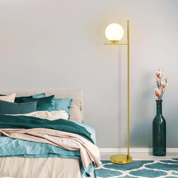 Elegant 9W LED Frosted Glass Globe Floor Lamp with Gold Finish - Image 4