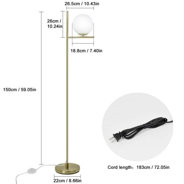 Elegant 9W LED Frosted Glass Globe Floor Lamp with Gold Finish - Image 6
