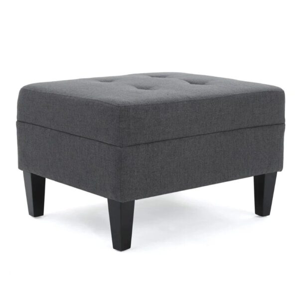 Elegant Dark Grey Fabric Tufted Ottoman - Image 2