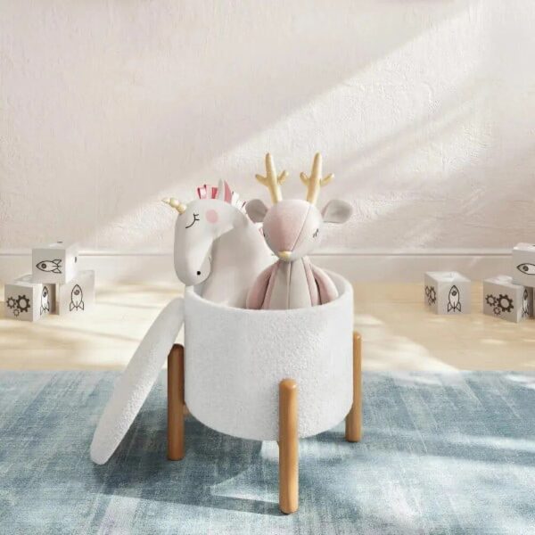 Elegant White Round Ottoman with Storage - Image 3