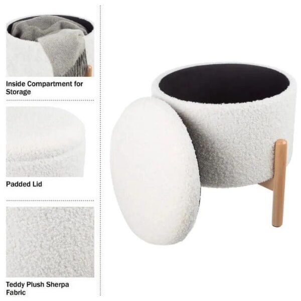 Elegant White Round Ottoman with Storage - Image 5