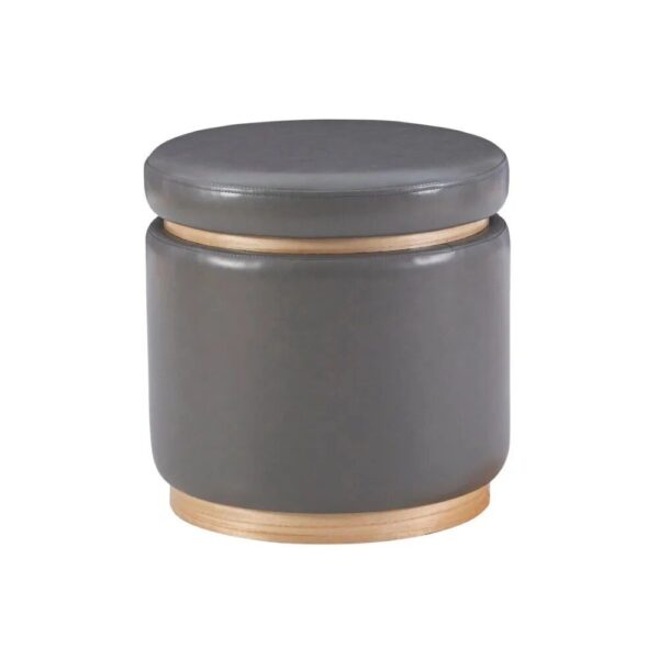 Elegant Gray Faux Leather Storage Ottoman Stool with Natural Pinewood Trim - Image 2
