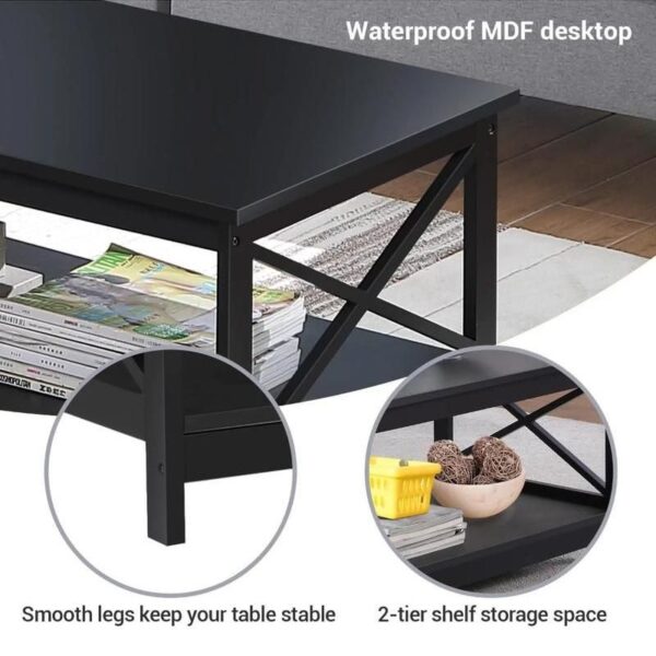 Elegant Black Coffee Table with Storage Shelf for Modern Living Room - Image 5