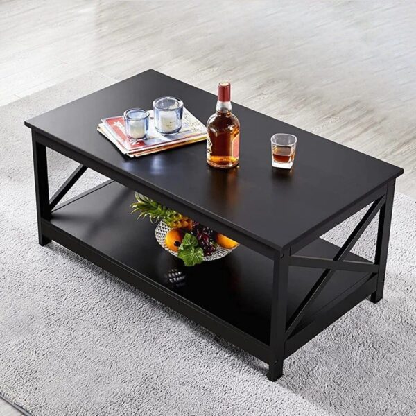 Elegant Black Coffee Table with Storage Shelf for Modern Living Room - Image 2
