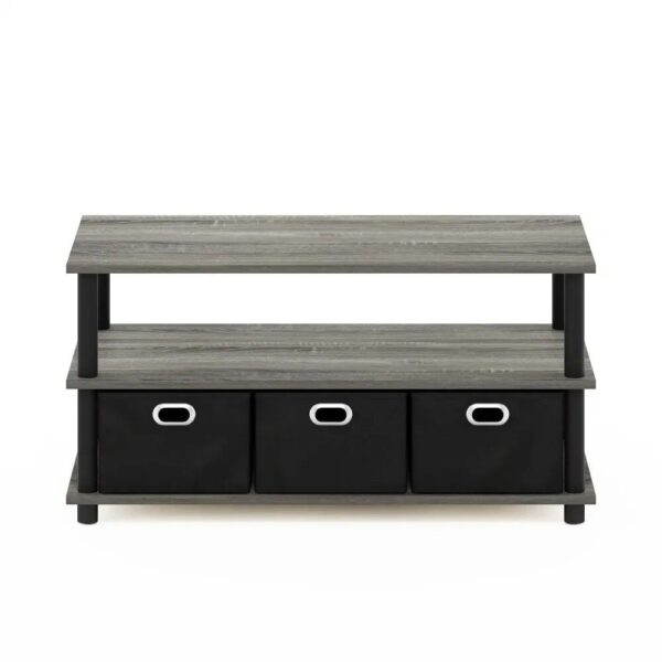 Modern Turn-N-Tube Coffee Table with Storage Bins, French Oak Grey/Black - Image 5