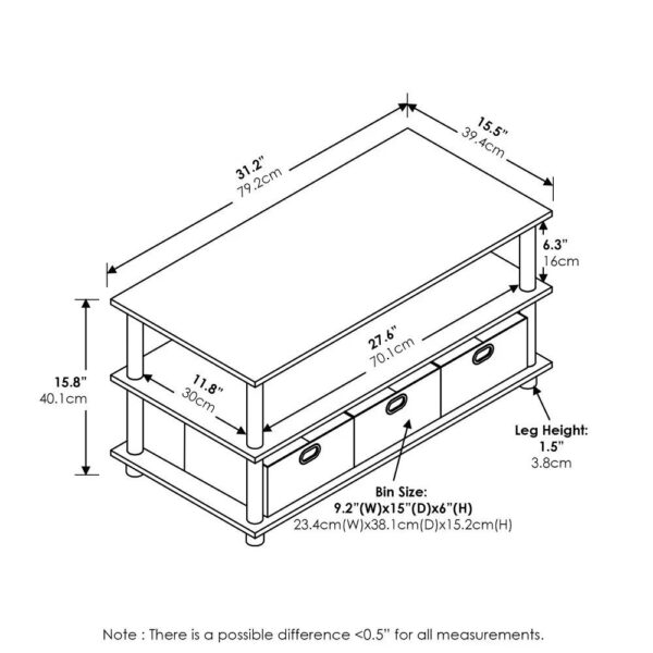 Modern Turn-N-Tube Coffee Table with Storage Bins, French Oak Grey/Black - Image 3