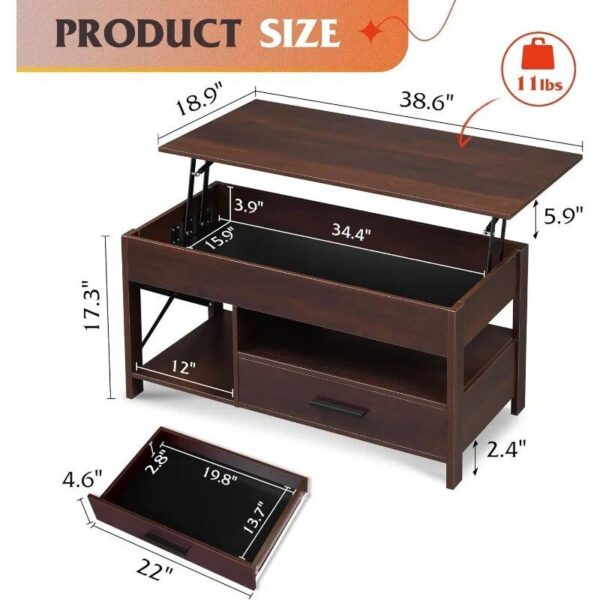 Modern Minimalist Lift Top Coffee Table with Hidden Storage and Metal Frame - Image 4