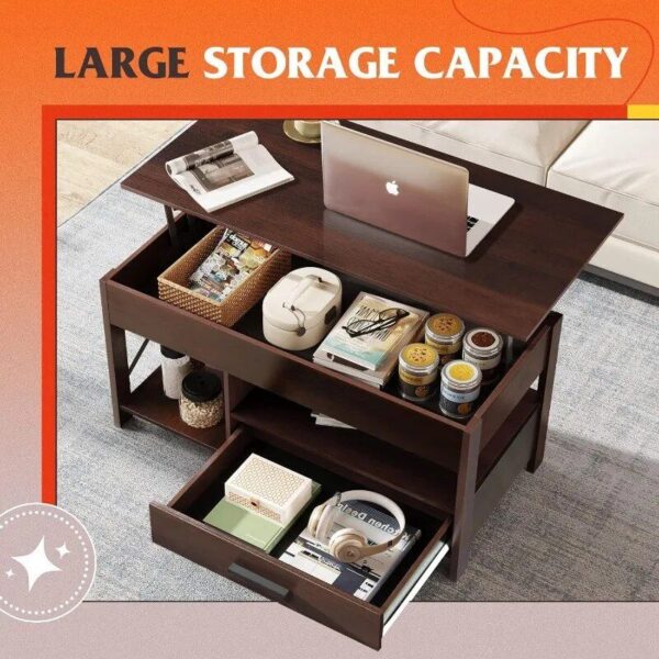 Modern Minimalist Lift Top Coffee Table with Hidden Storage and Metal Frame - Image 5
