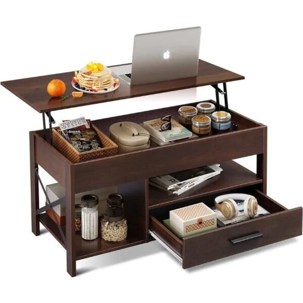 Modern Minimalist Lift Top Coffee Table with Hidden Storage and Metal Frame - Image 2