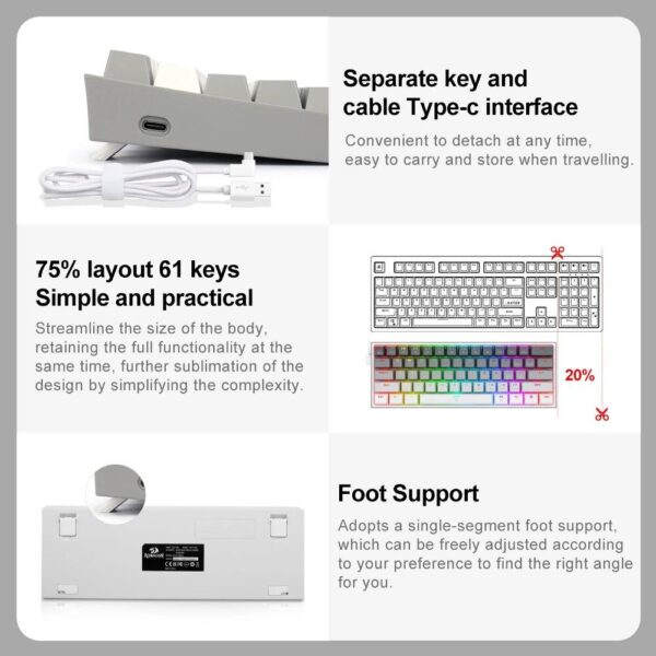 Compact RGB Mechanical Gaming Keyboard - 61 Key, Hot-Swappable Red Switches, USB Mini for PC/Laptop - Image 6