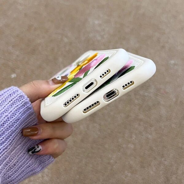 Colorful Embroidery Flower Winter Phone Case for iPhone Series – Soft, Warm & Shockproof - Image 7