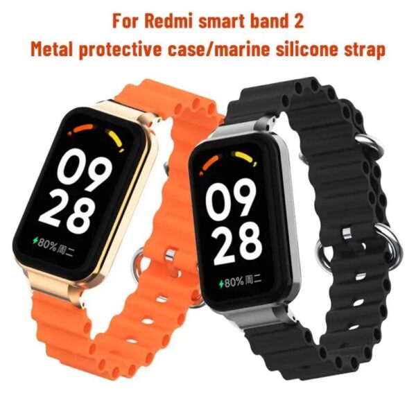 Ocean Silicone Watch Band with Protective Case - Rectangle/Square-shape Design - Image 3