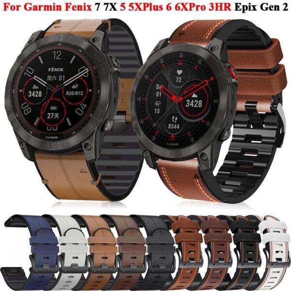 QuickFit Leather & Silicone Strap for Garmin Fenix Series - 22mm/26mm - Image 2
