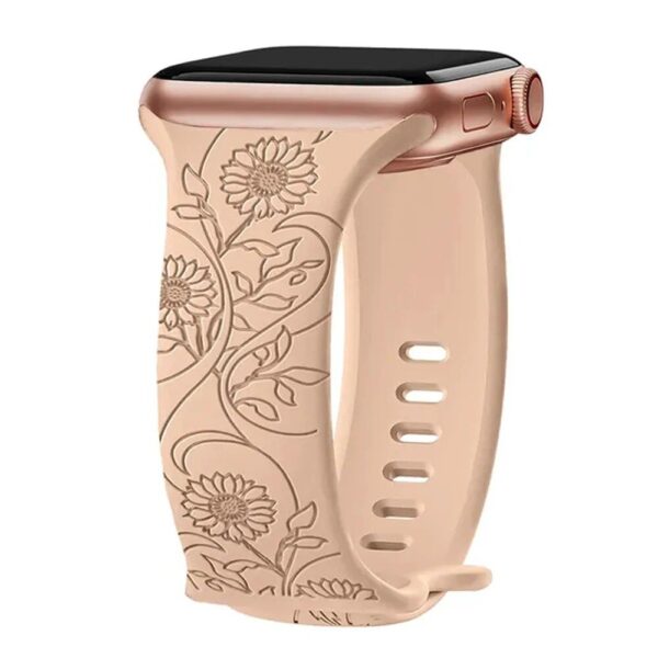 Floral Engraved Silicone Strap for Apple Watch - Fits All Series & Sizes - Image 3