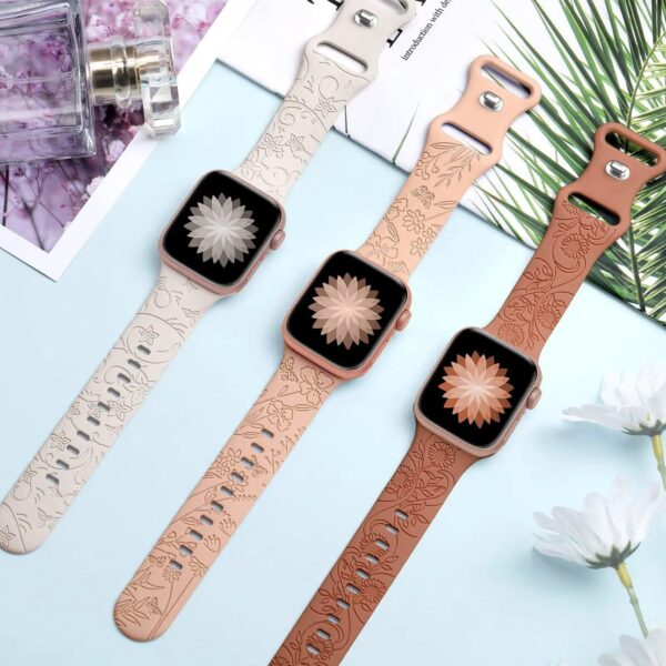 Floral Engraved Silicone Strap for Apple Watch - Fits All Series & Sizes - Image 4