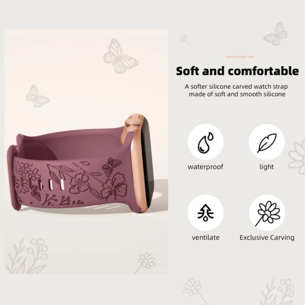 Floral Engraved Silicone Strap for Apple Watch - Fits All Series & Sizes - Image 5