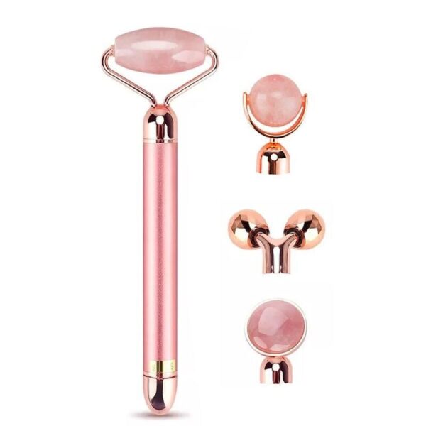 Electric 4-in-1 Vibrating Rose Quartz Facial & Body Massager Roller