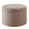 Elegant Tan Fabric Round Ottoman with Shoe Storage and Removable Lid - Image 6