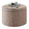 Elegant Tan Fabric Round Ottoman with Shoe Storage and Removable Lid - Image 3