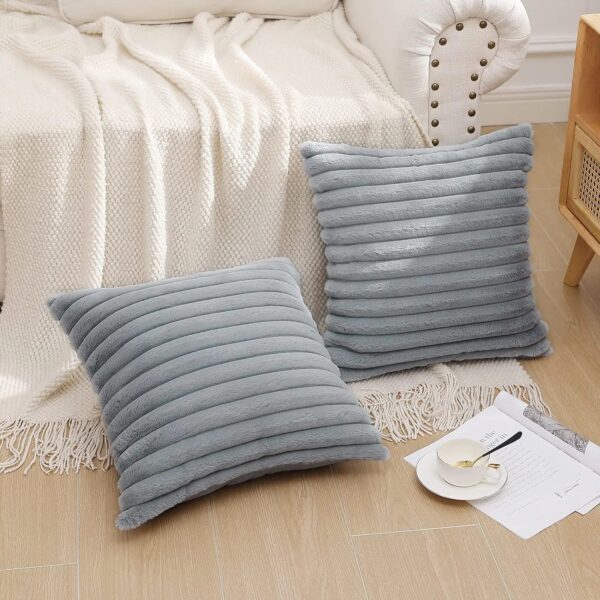 Luxury Striped Faux Fur Plush Cushion Cover - Image 3