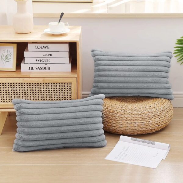 Luxury Striped Faux Fur Plush Cushion Cover - Image 4