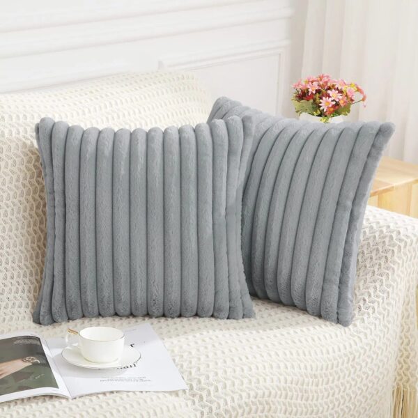 Luxury Striped Faux Fur Plush Cushion Cover - Image 2