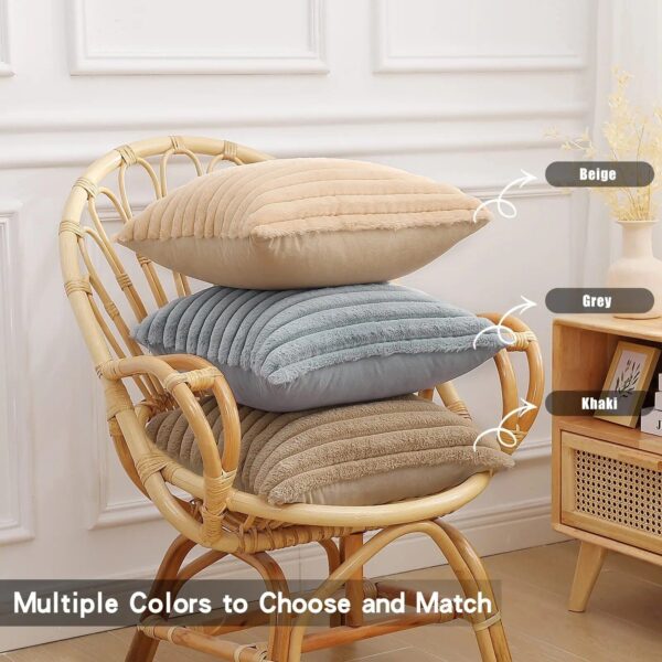 Luxury Striped Faux Fur Plush Cushion Cover - Image 5