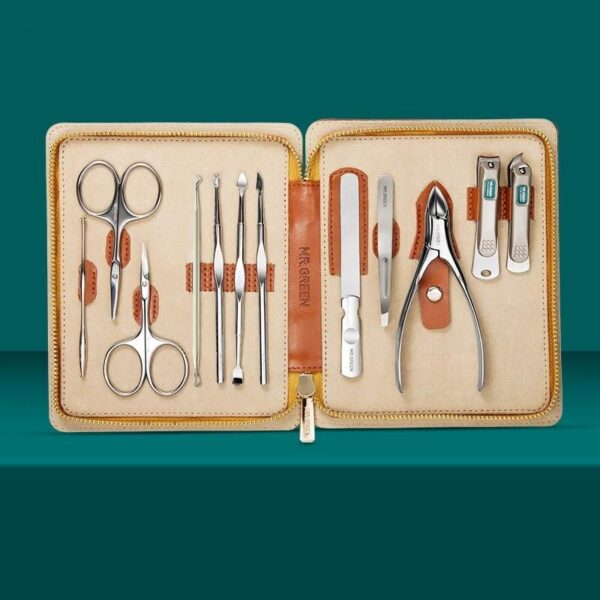 12-in-1 Full Function Stainless Steel Manicure and Pedicure Kit with Leather Case - Image 3