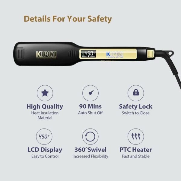 Professional Titanium Flat Iron Hair Straightener with LCD Display & Dual Voltage - Image 6