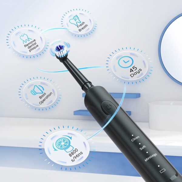 Rotary Electric Toothbrush with 4 Replacement Heads - Advanced Dental Care for All Ages - Image 4