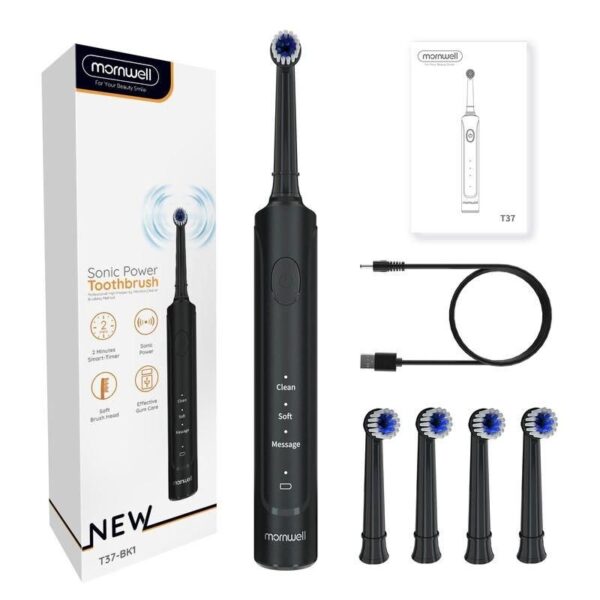 Rotary Electric Toothbrush with 4 Replacement Heads - Advanced Dental Care for All Ages